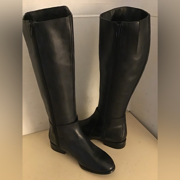 Nine West women black leather tall knee high riding boots US 5.5 - Picture 4 of 12